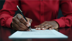 man writes on legal legal pad